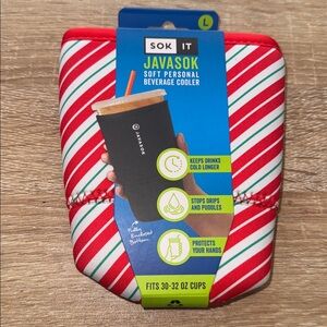 SOK IT Red and White Striped Beverage Cooler javasok cup sleeve NEW gift